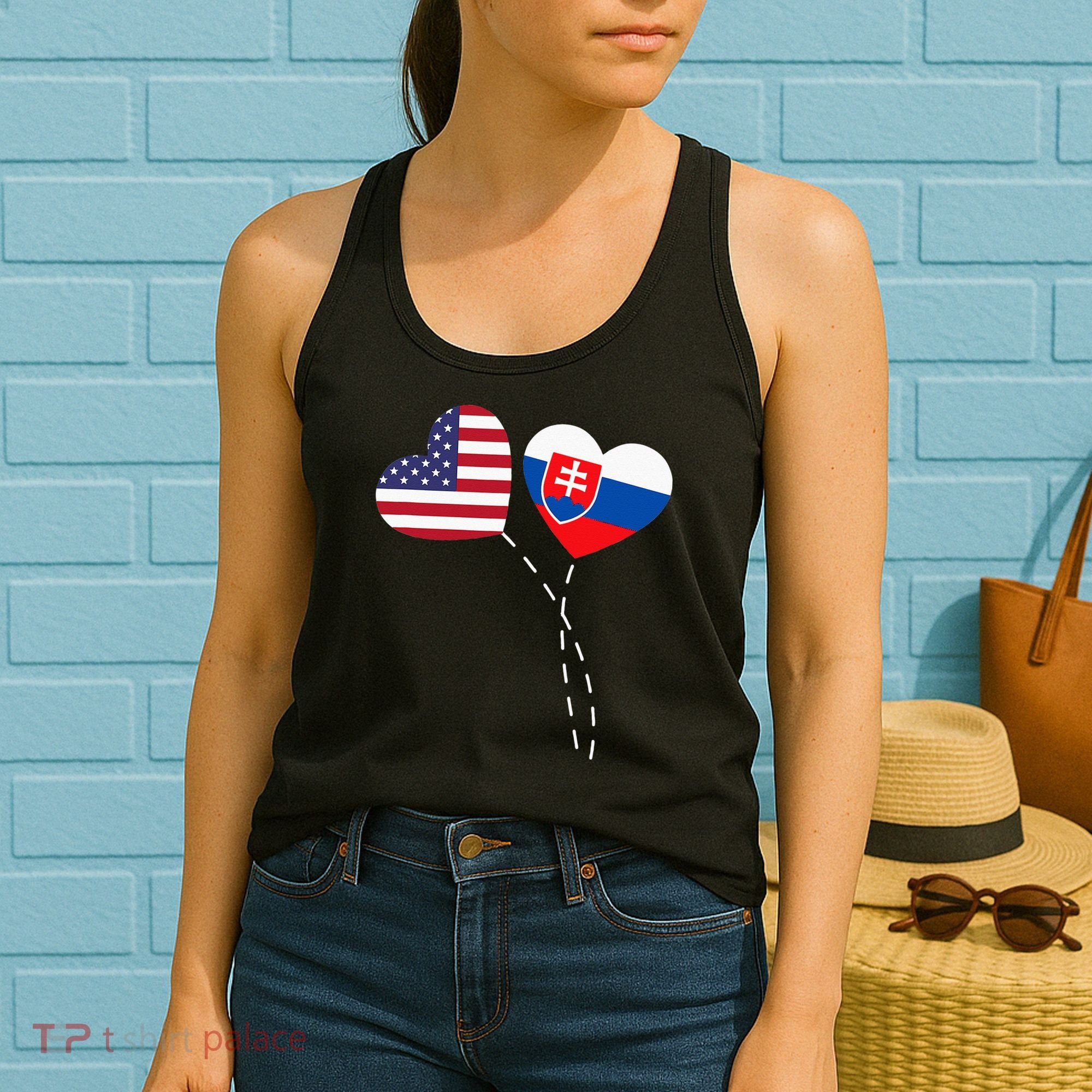Loving USA Slovakia Flag Heart Slovakian Americans Love Women's Tank Top