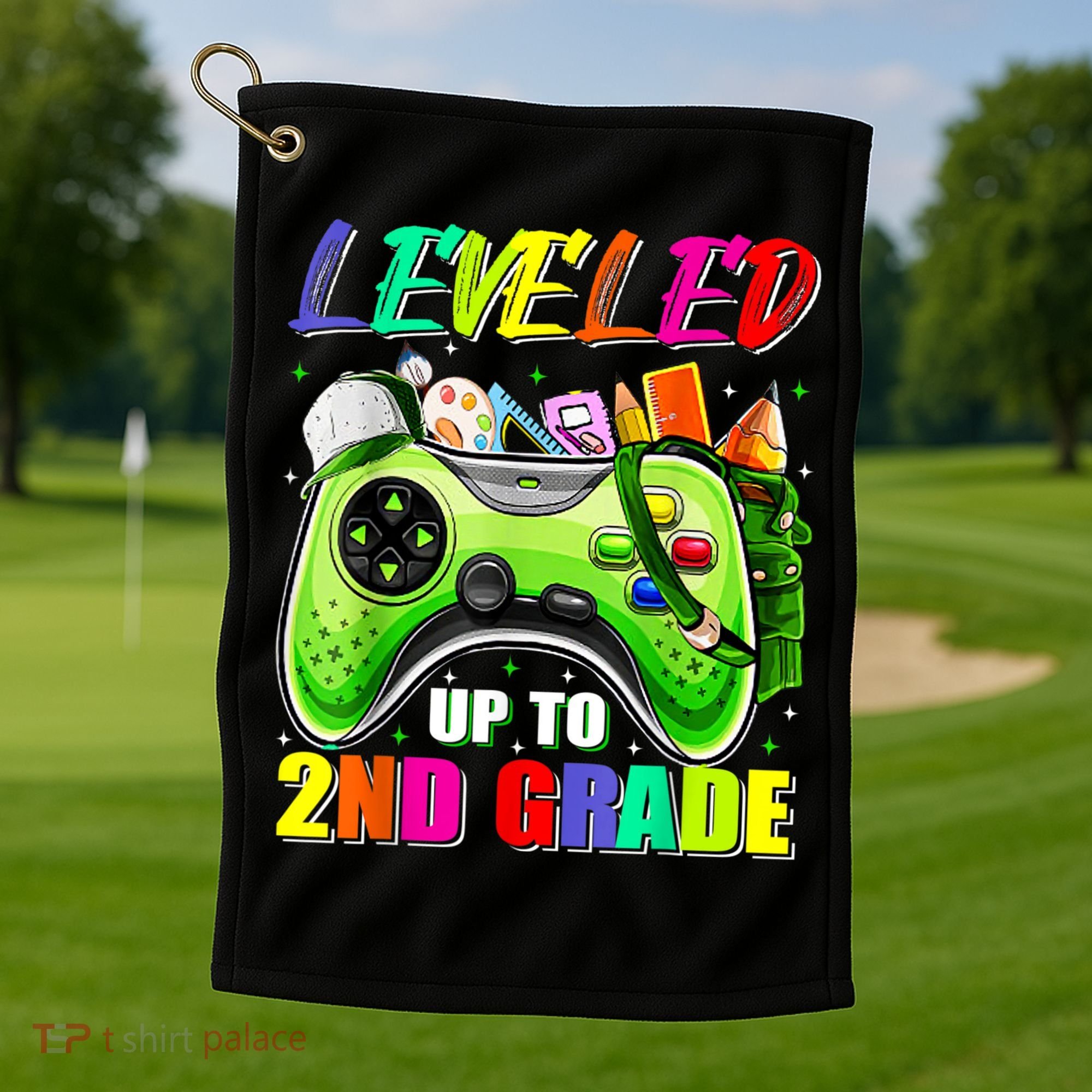 Leveled Up To 2nd Grade Gamer Back To School First Day Boys Golf Towel