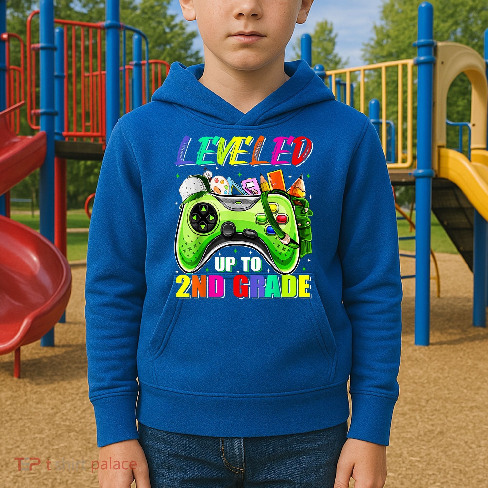 Leveled Up To 2nd Grade Gamer Back To School First Day Boys Kids Hoodie