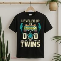 Leveled Up To Dad Of Twins Twin Dad Father Of Twins T-Shirt thumb 2