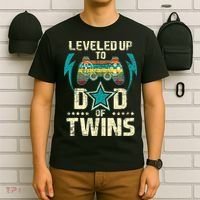 Leveled Up To Dad Of Twins Twin Dad Father Of Twins T-Shirt thumb 6