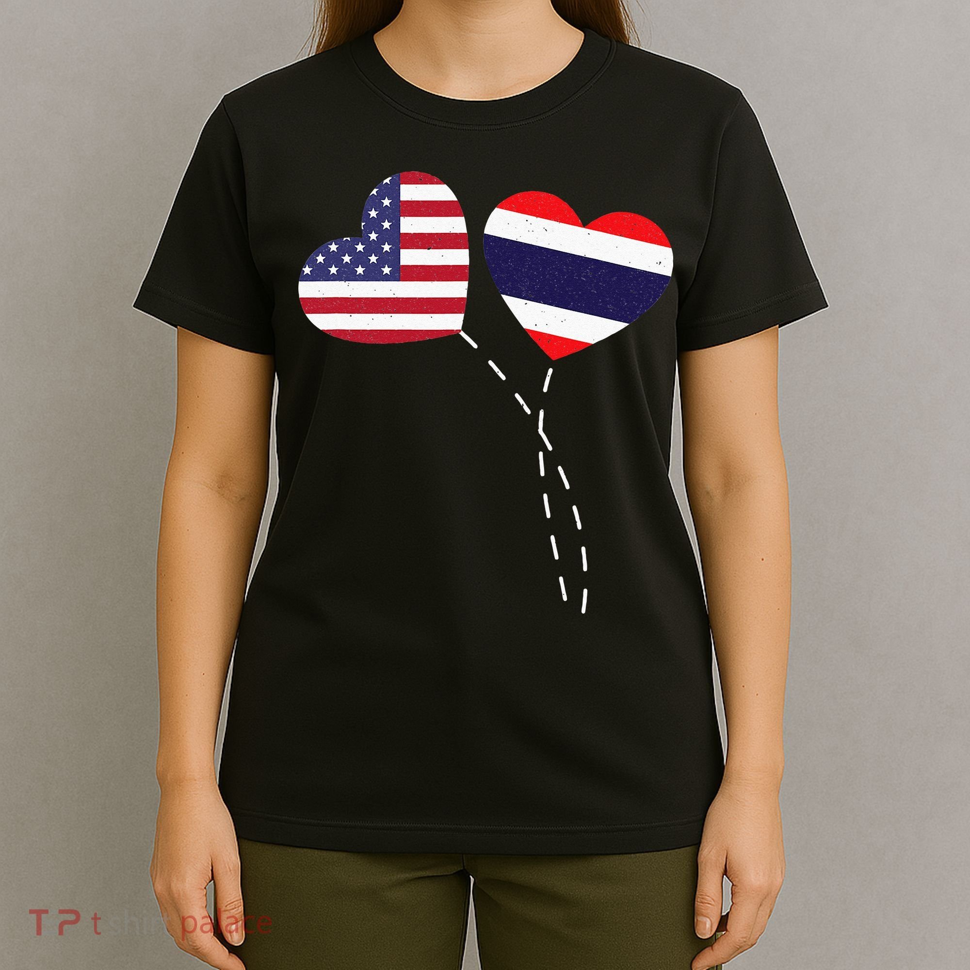 Loving USA Thailand Flag Heart Thai Americans Love T-Shirt