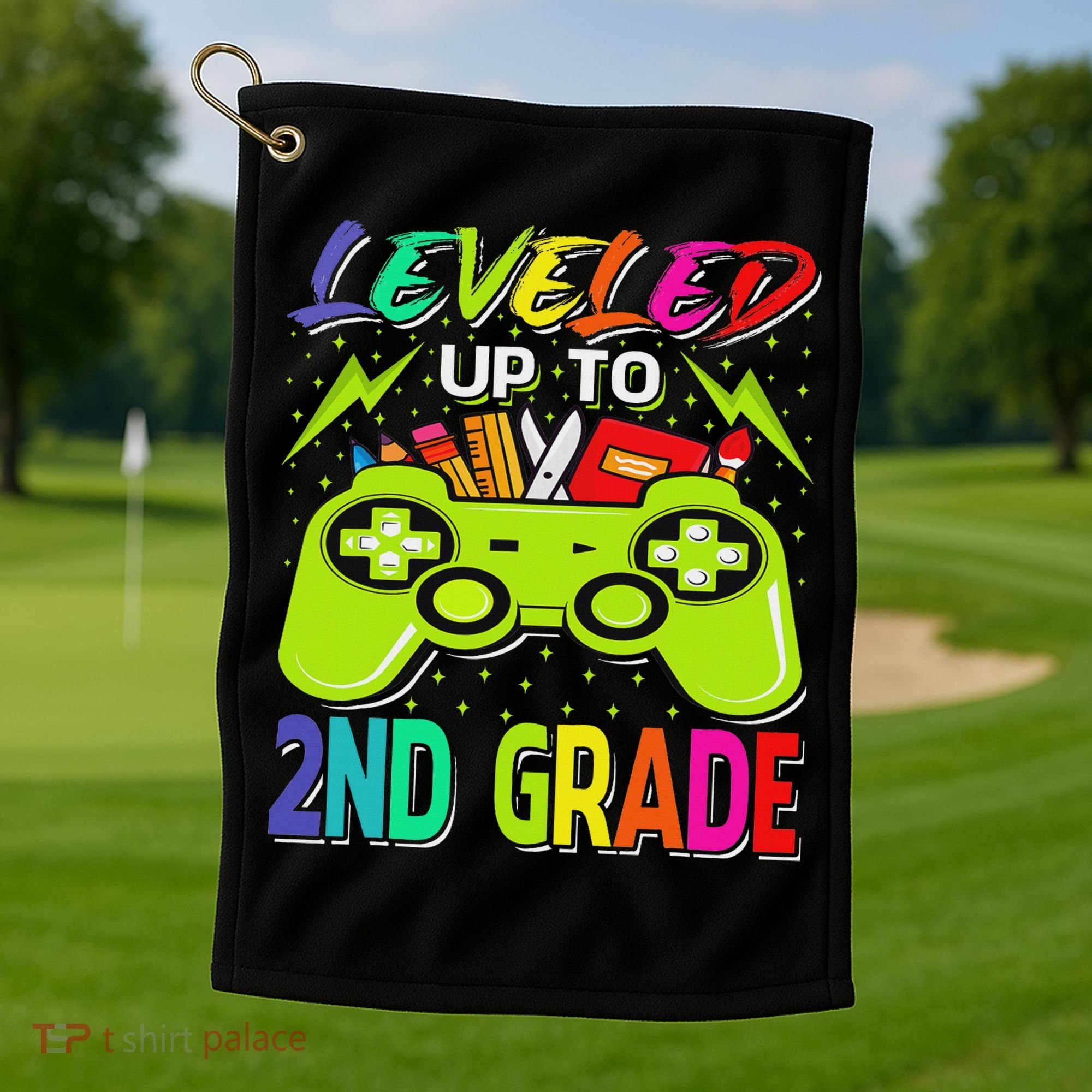 Leveled Up To 2nd Grade Gamer Back To School First Day Golf Towel