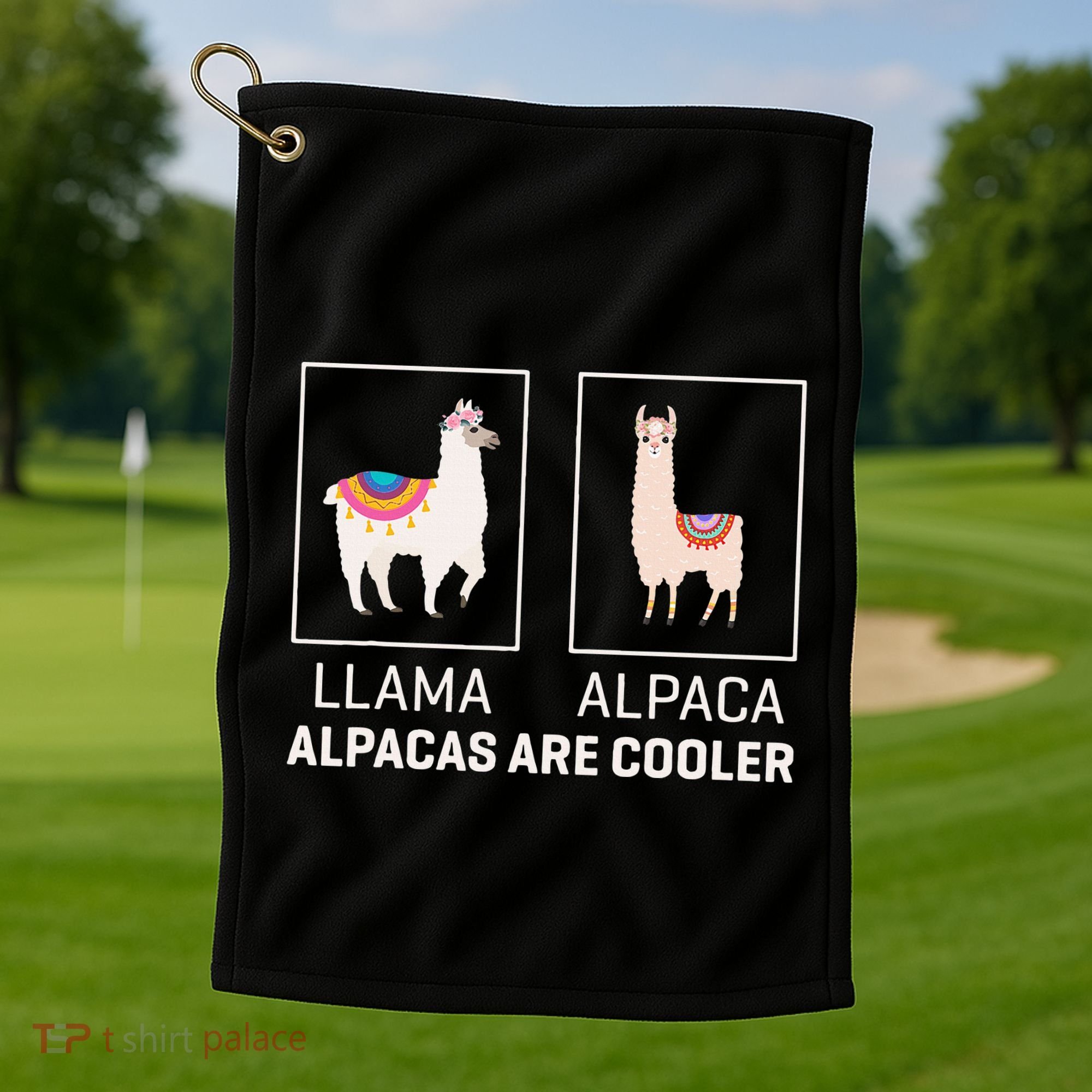 Llama Vs Alpaca Alpacas Are Cooler Funny Alpaca Lover Golf Towel