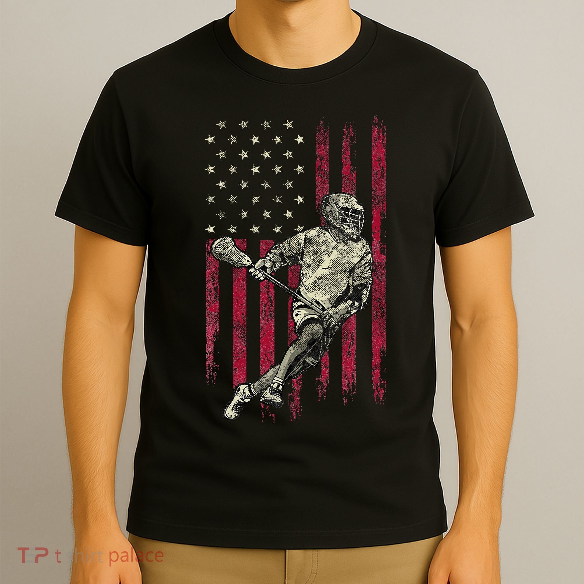 Lacrosse Vintage American Flag T-Shirt