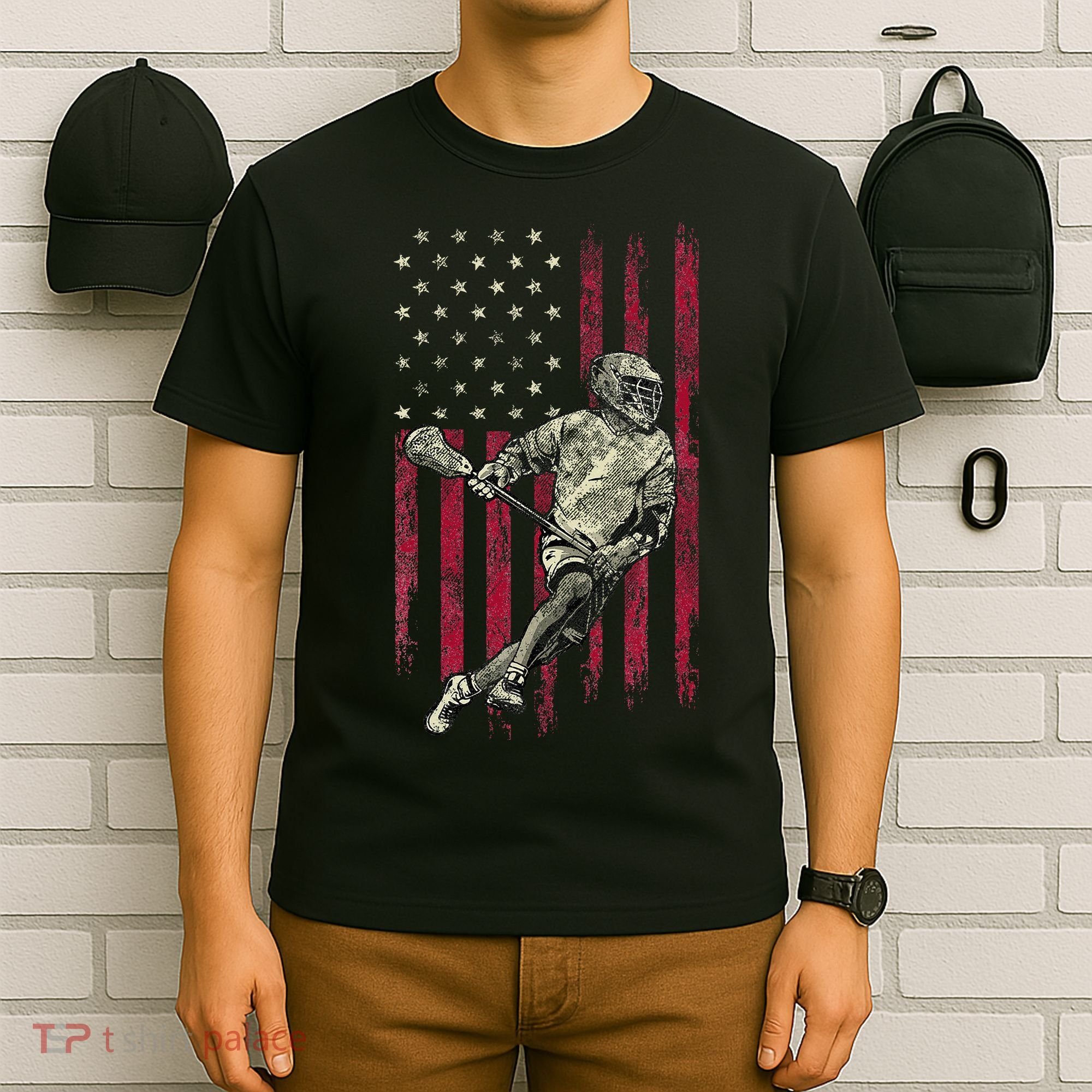 Lacrosse Vintage American Flag T-Shirt