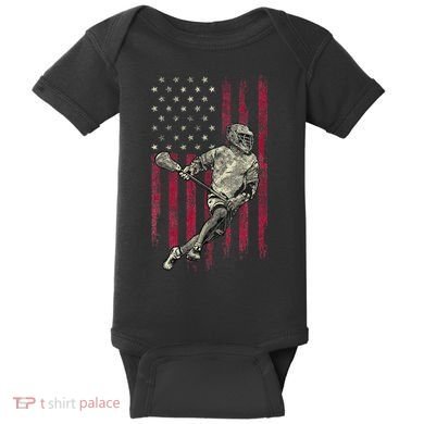 Lacrosse Vintage American Flag Baby Bodysuit