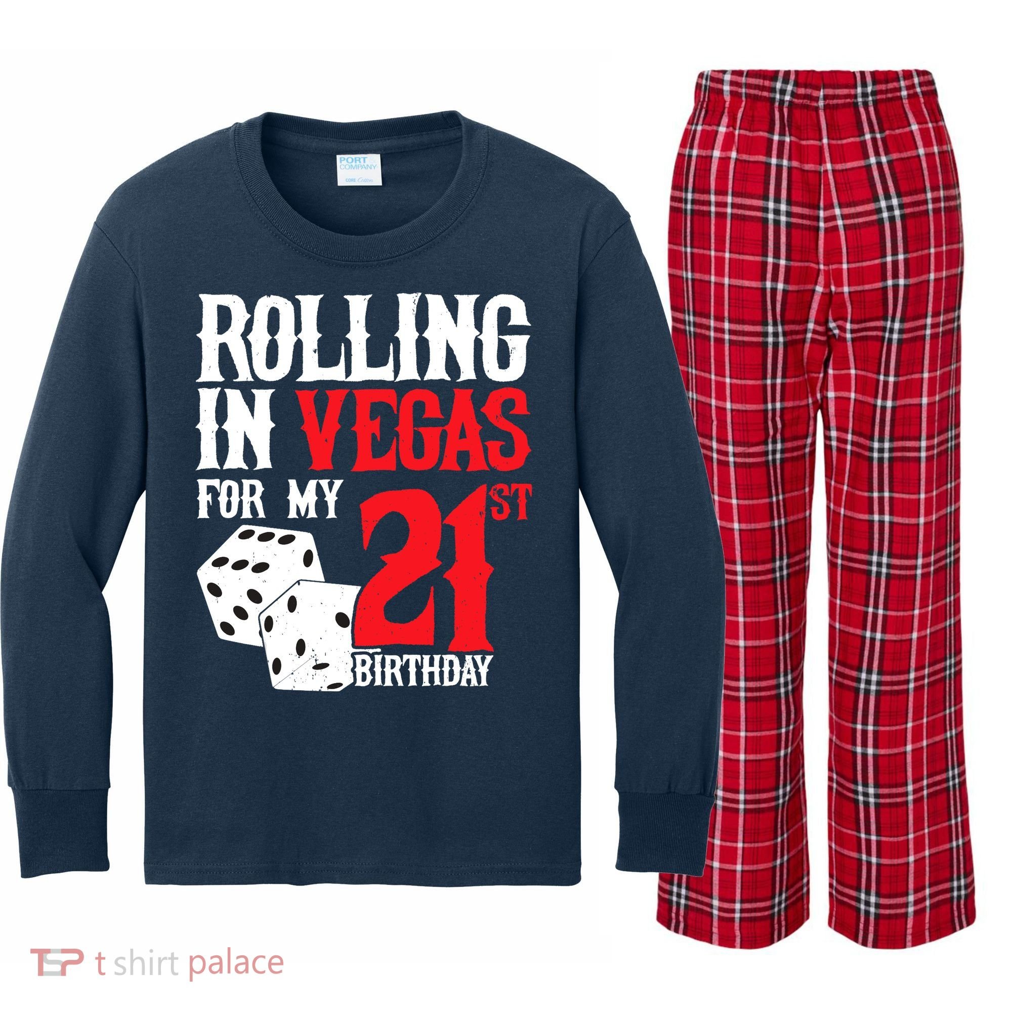Las Vegas Birthday Party - Rolling in Vegas - 21st Birthday Kids Long Sleeve Plaid Pajama Set