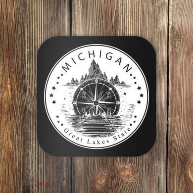 Lake View Compass Michigan Logo Coaster