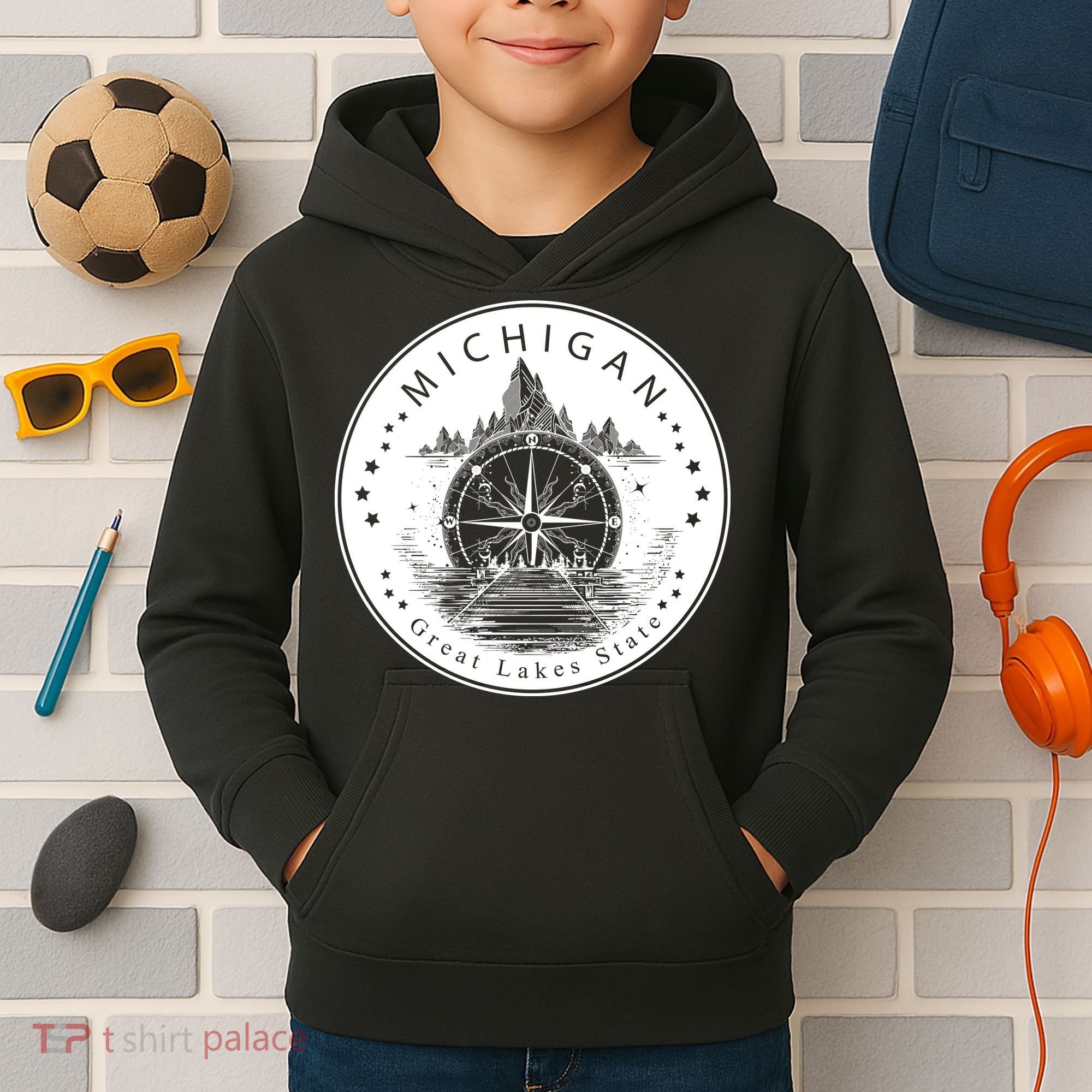 Lake View Compass Michigan Logo Kids Hoodie