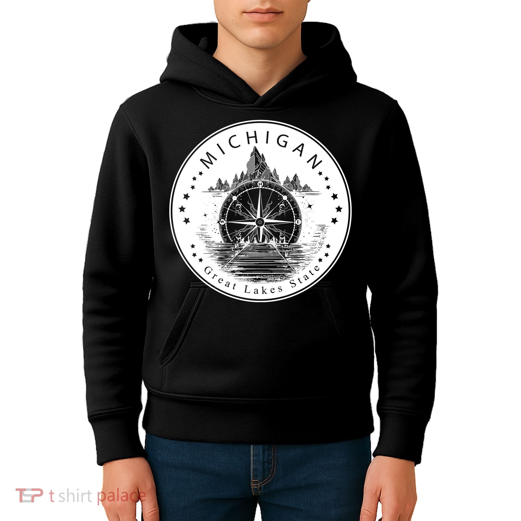 Lake View Compass Michigan Logo Kids Hoodie