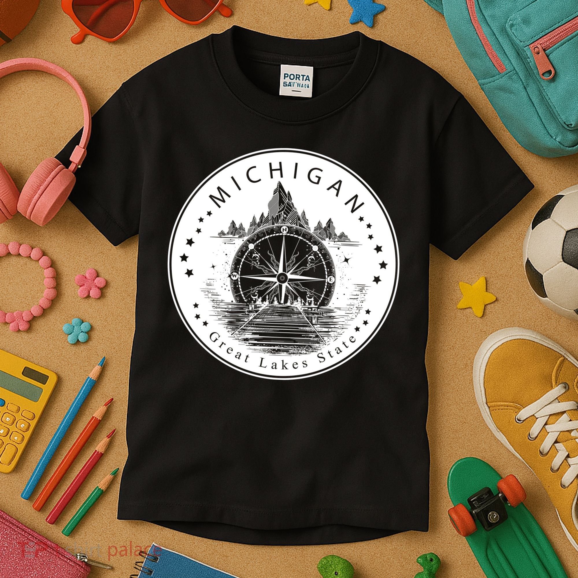 Lake View Compass Michigan Logo Kids T-Shirt
