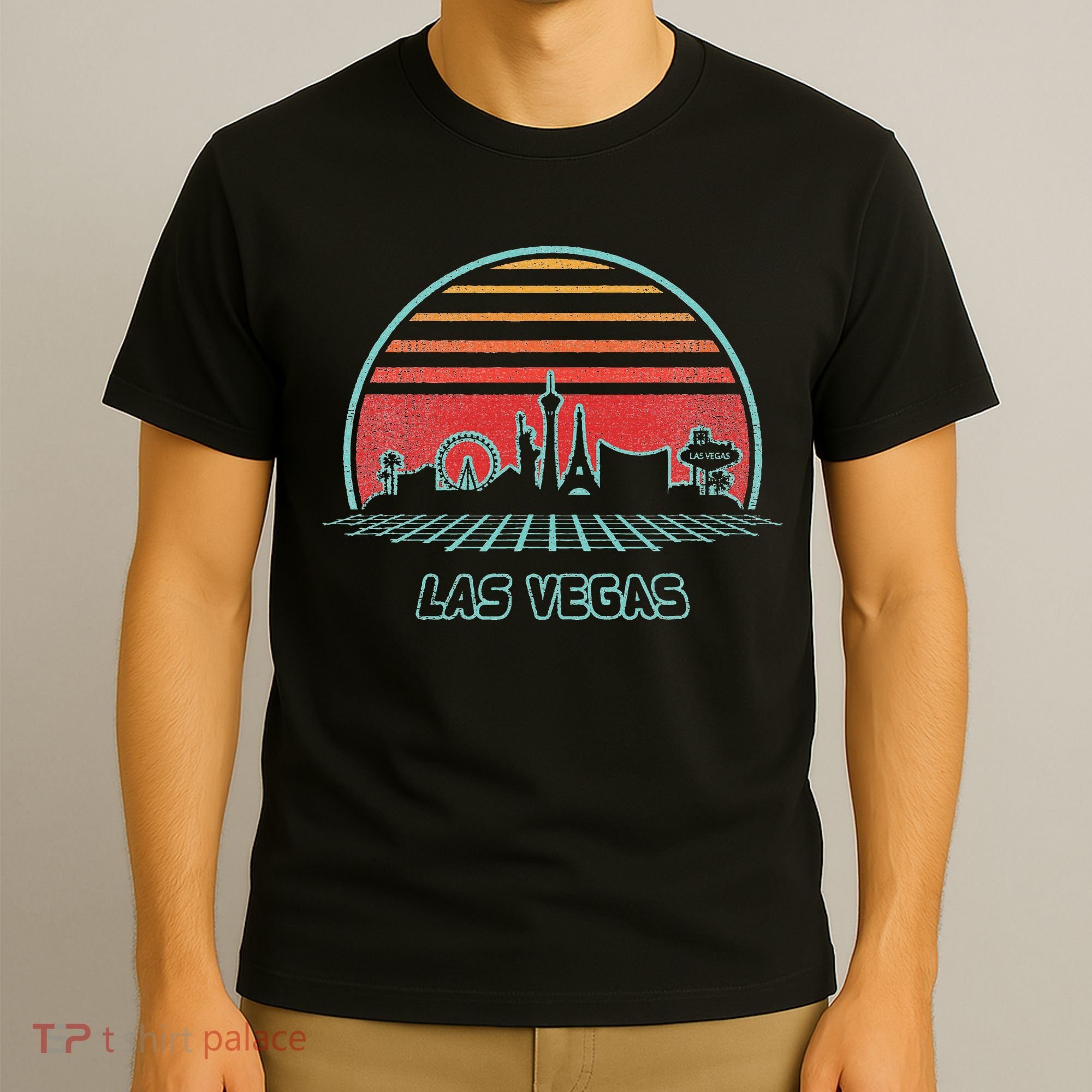 Las Vegas City Skyline Retro 80s Style T-Shirt