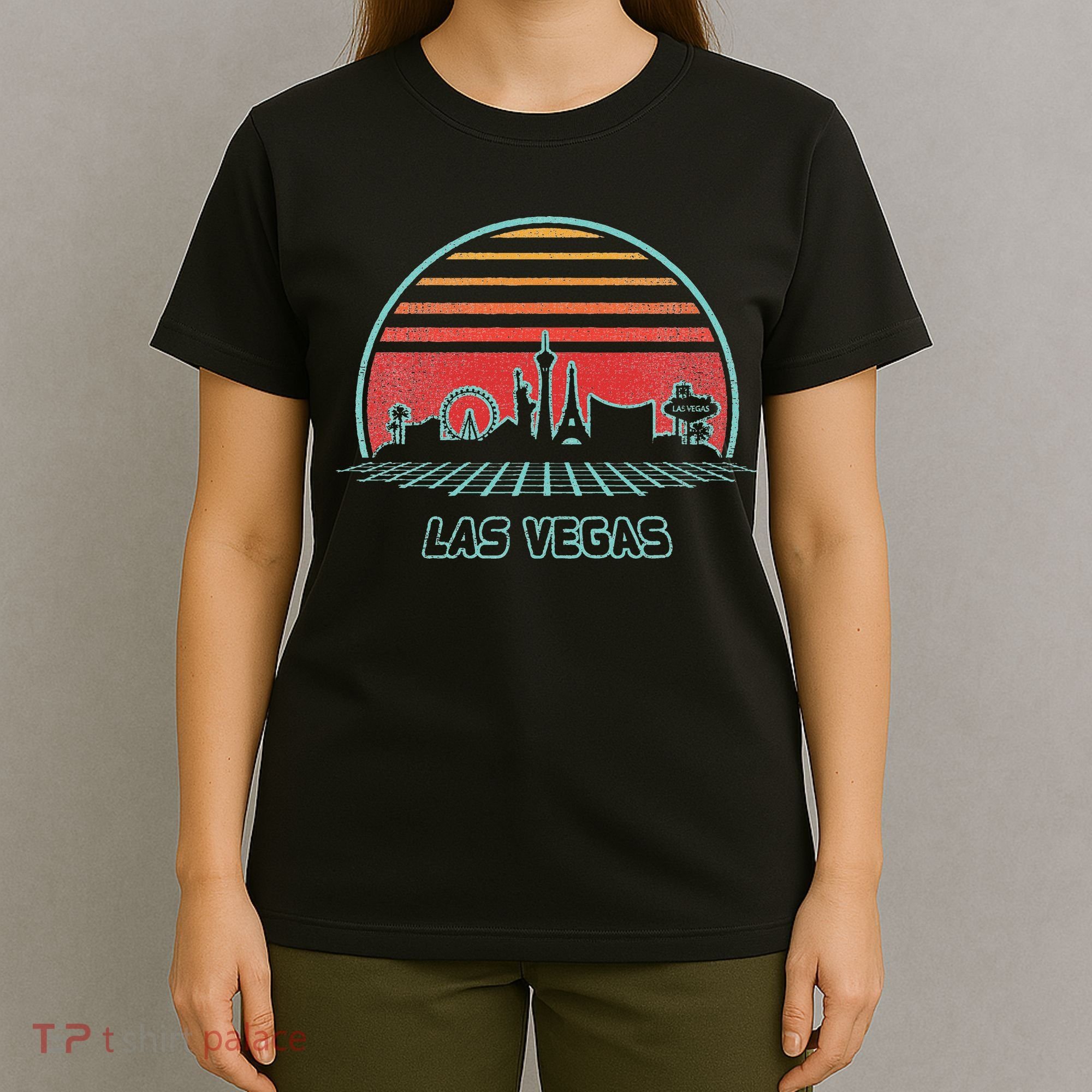 Las Vegas City Skyline Retro 80s Style T-Shirt