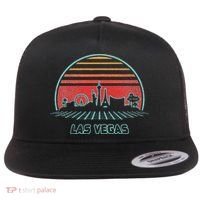 Las Vegas City Skyline Retro 80s Style Flat Bill Trucker Hat thumb 0