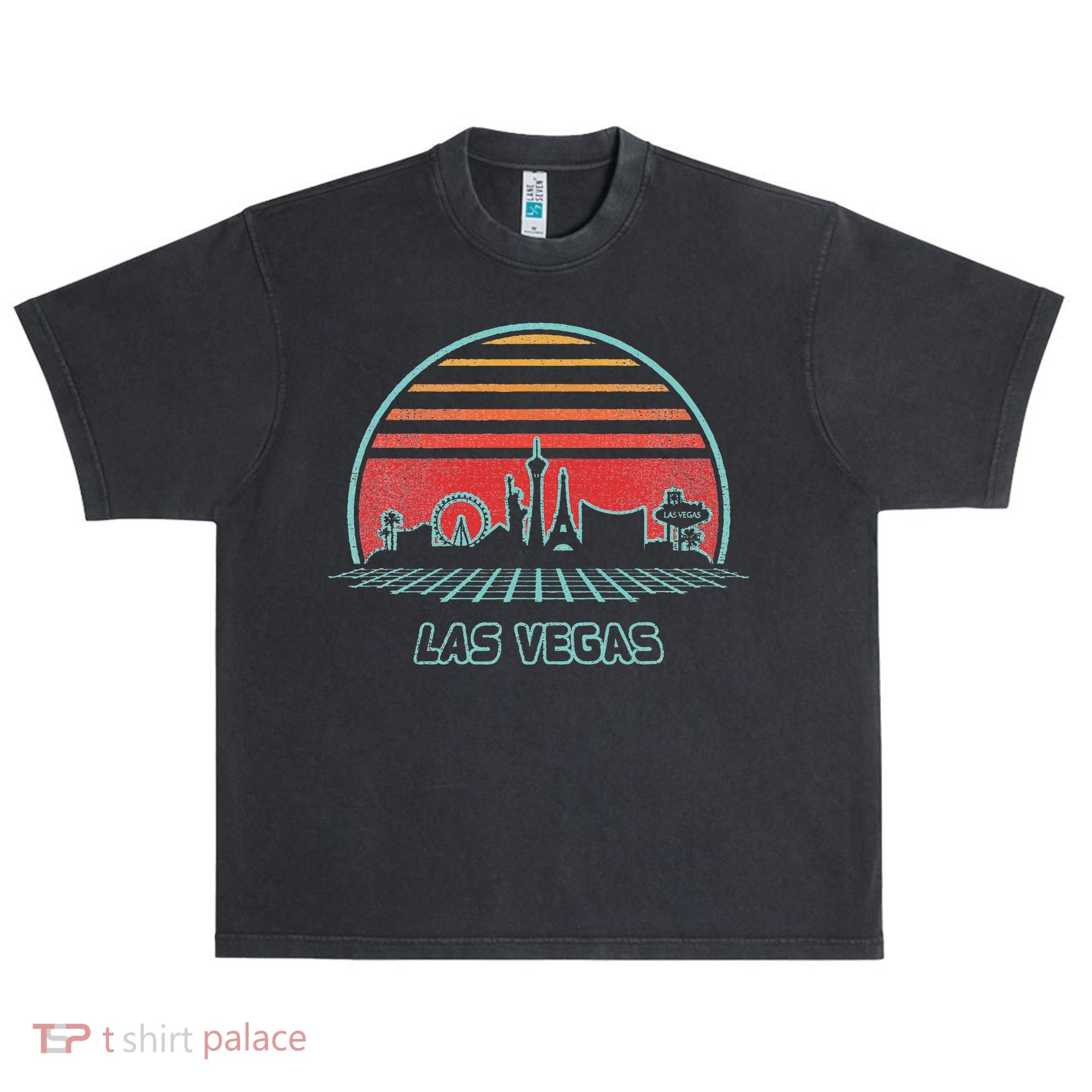 Las Vegas City Skyline Retro 80s Style Urban Oversized Heavyweight T-Shirt