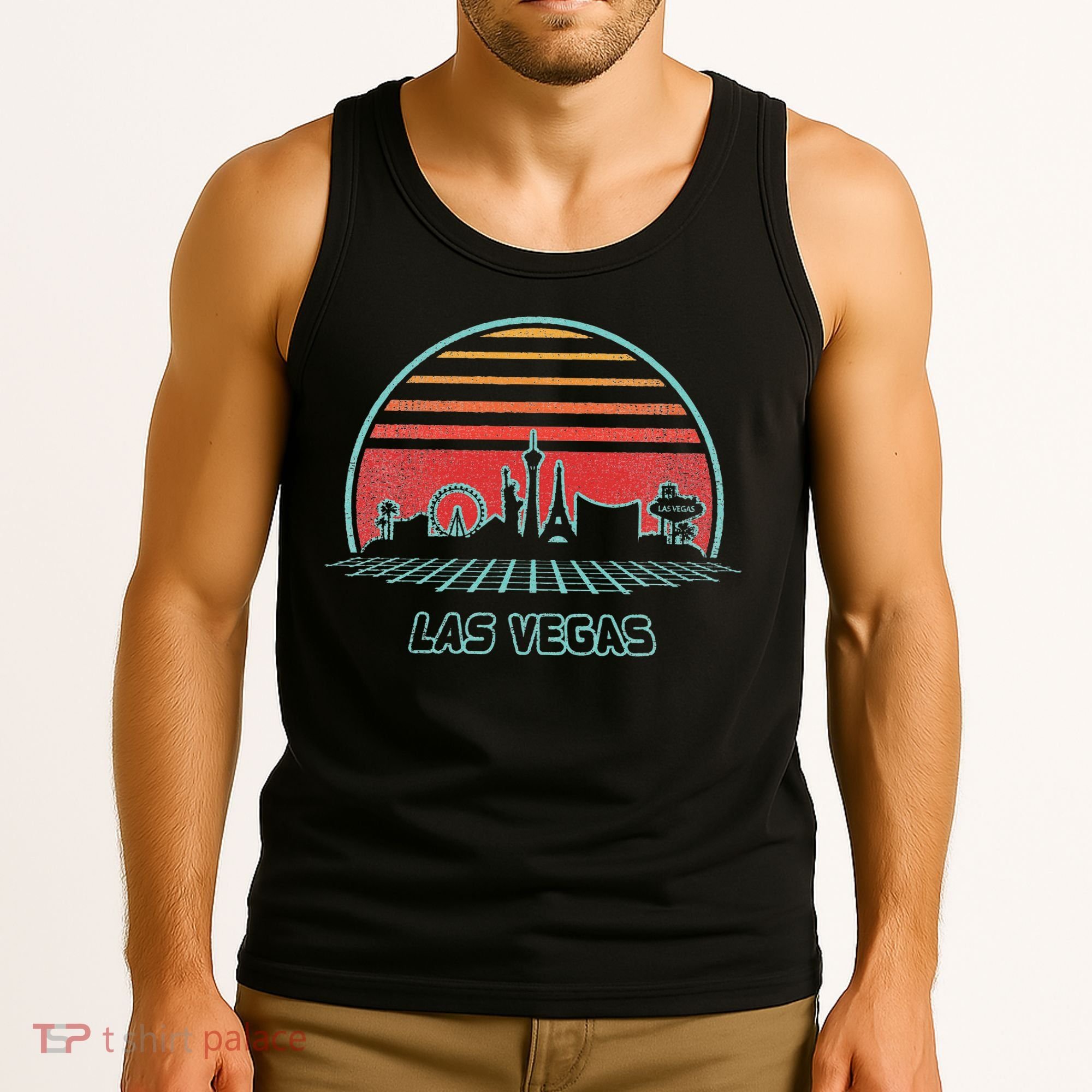 Las Vegas City Skyline Retro 80s Style Tank Top