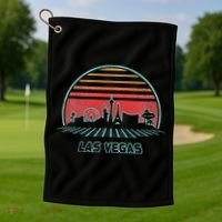 Las Vegas City Skyline Retro 80s Style Golf Towel thumb 1