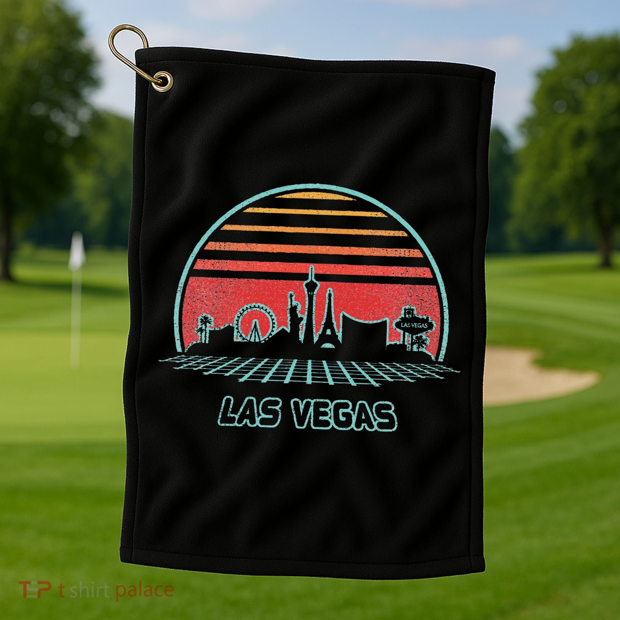 Las Vegas City Skyline Retro 80s Style Golf Towel