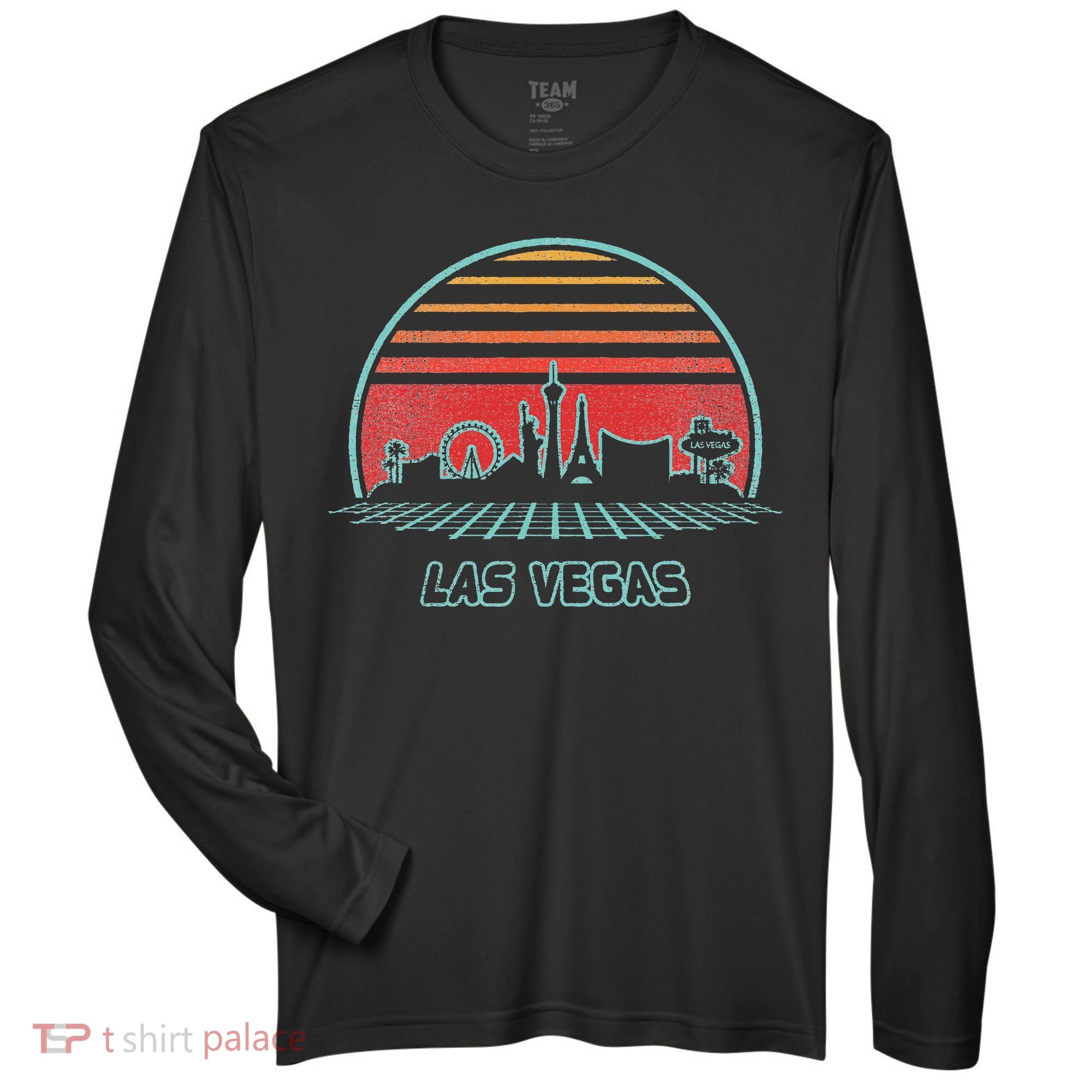 Las Vegas City Skyline Retro 80s Style Zone Performance Long-Sleeve T-Shirt
