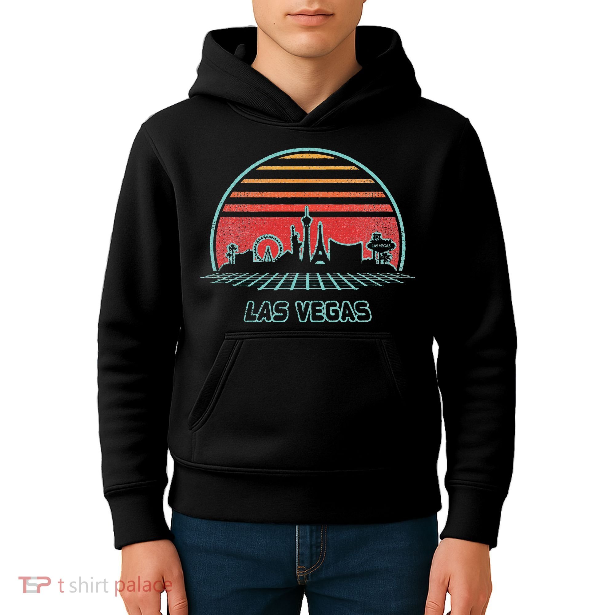 Las Vegas City Skyline Retro 80s Style Kids Hoodie