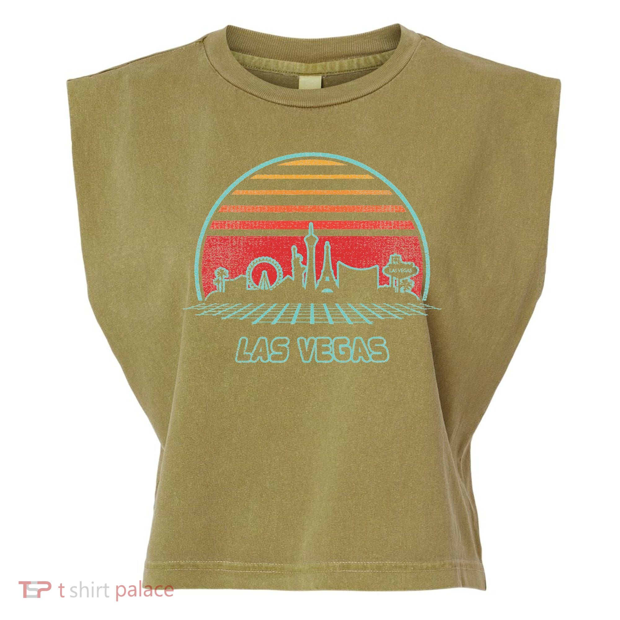 Las Vegas City Skyline Retro 80s Style Garment-Dyed Women's Muscle Tee