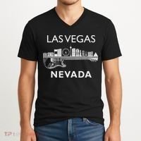 Las Vegas City Skyline Music Nevada Souvenir Las Vegas V-Neck T-Shirt thumb 2