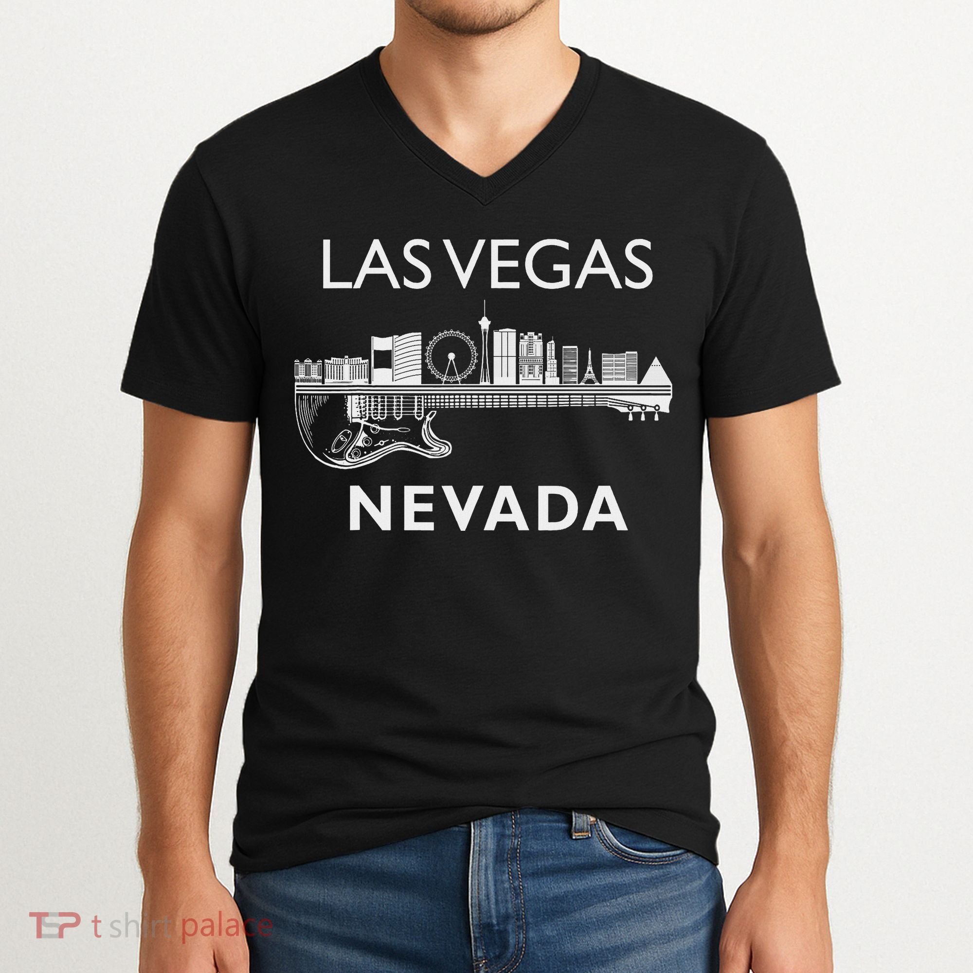 Las Vegas City Skyline Music Nevada Souvenir Las Vegas V-Neck T-Shirt