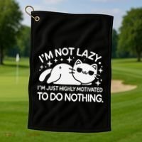 Lazy Vs I’M Just Highly Motivated To Do Nothing Funny Cat Golf Towel thumb 1