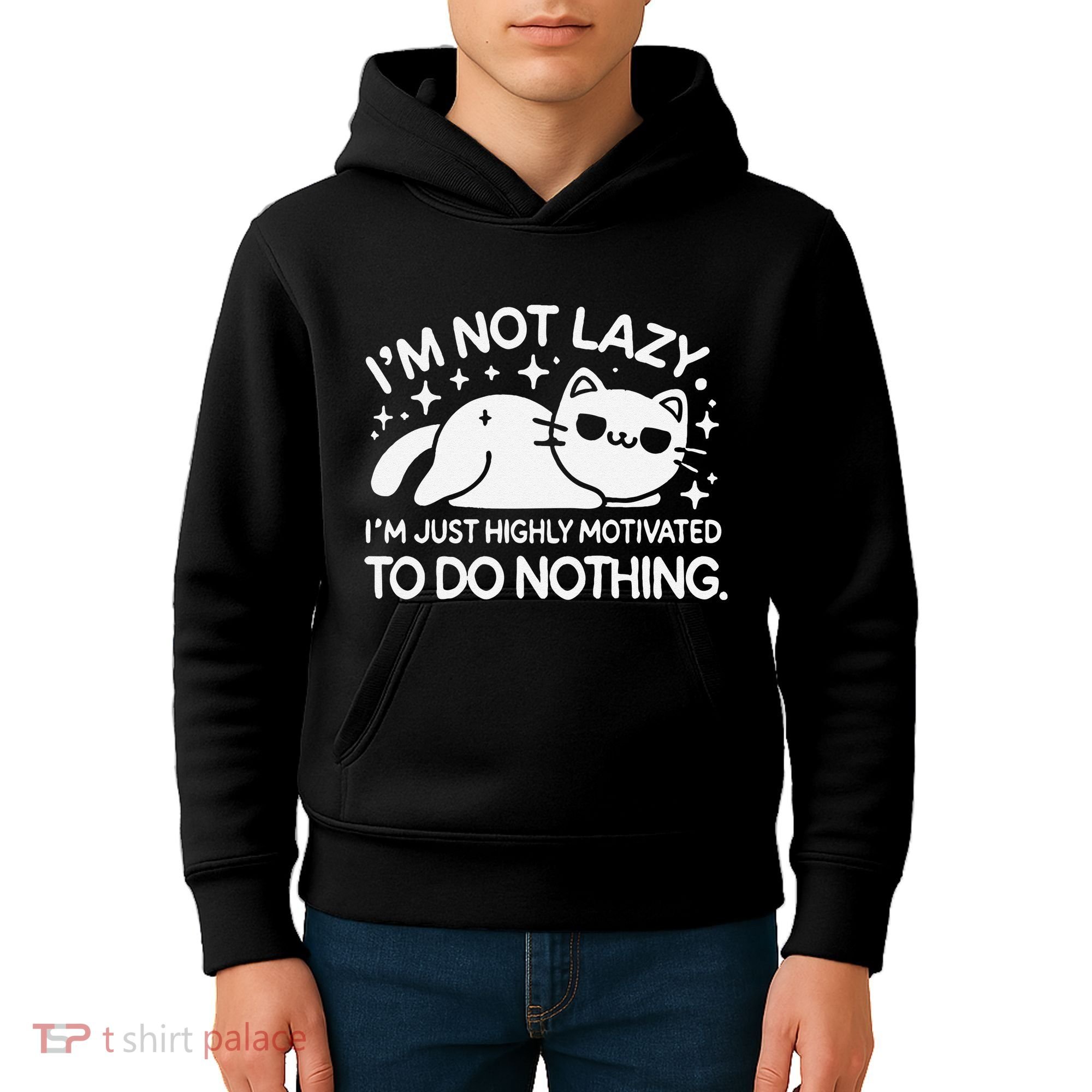 Lazy Vs I’M Just Highly Motivated To Do Nothing Funny Cat Kids Hoodie