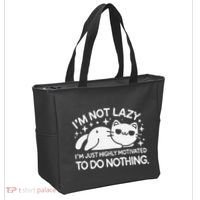 Lazy Vs I’M Just Highly Motivated To Do Nothing Funny Cat Tote Bag thumb 2