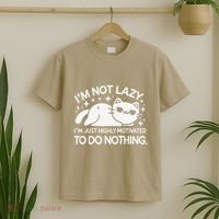 Lazy Vs I’M Just Highly Motivated To Do Nothing Funny Cat T-Shirt thumb 2