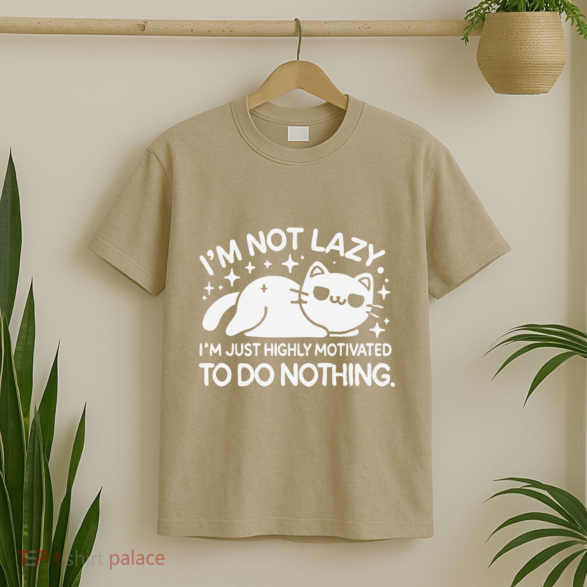 Lazy Vs I’M Just Highly Motivated To Do Nothing Funny Cat T-Shirt