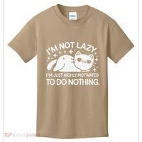 Lazy Vs I’M Just Highly Motivated To Do Nothing Funny Cat Kids T-Shirt thumb 0