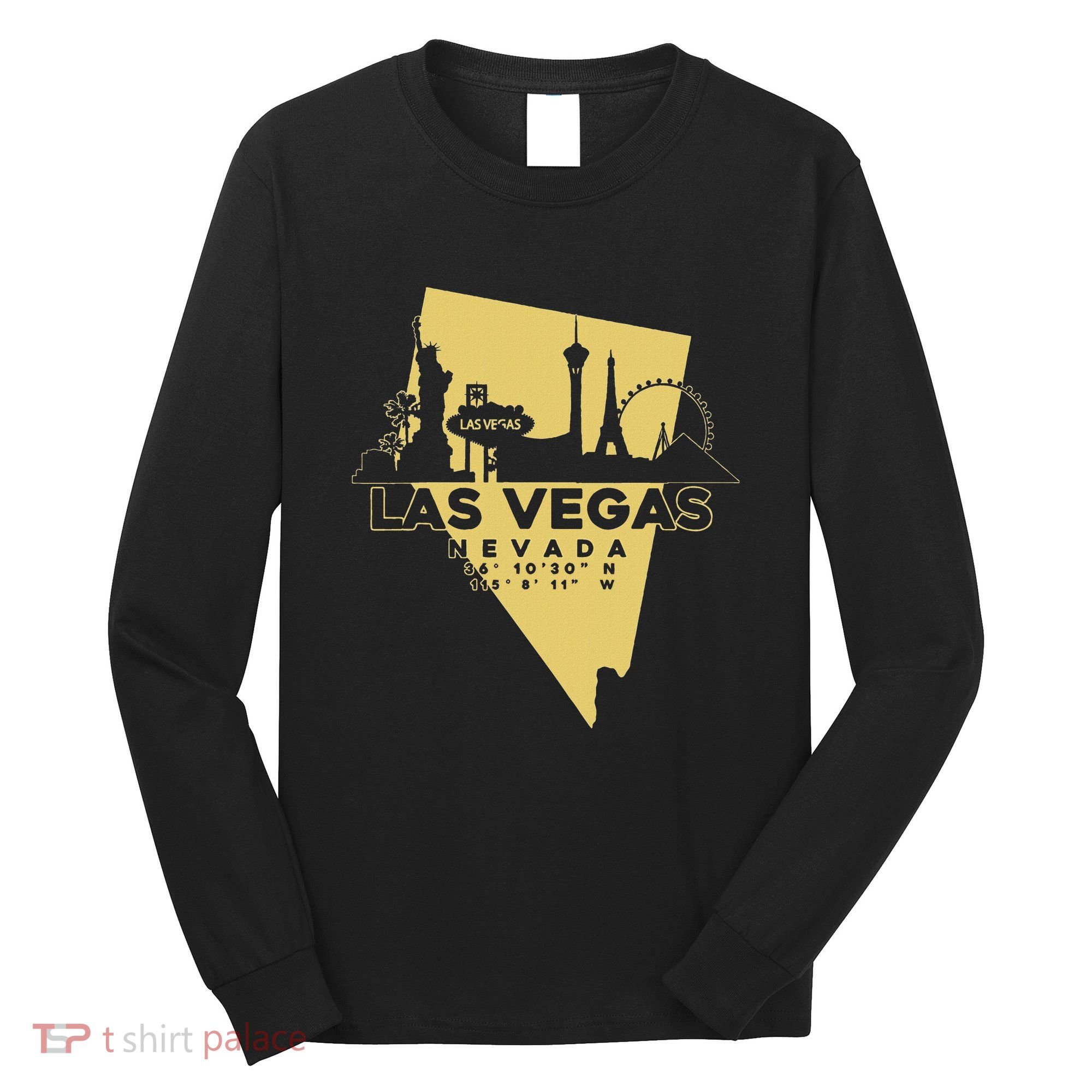 Las Vegas Nevada Skyline Gps Coordinates Long Sleeve Shirt