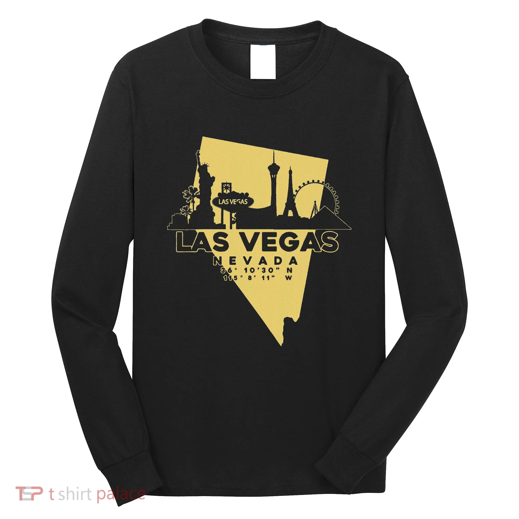 Las Vegas Nevada Skyline Gps Coordinates Long Sleeve Shirt