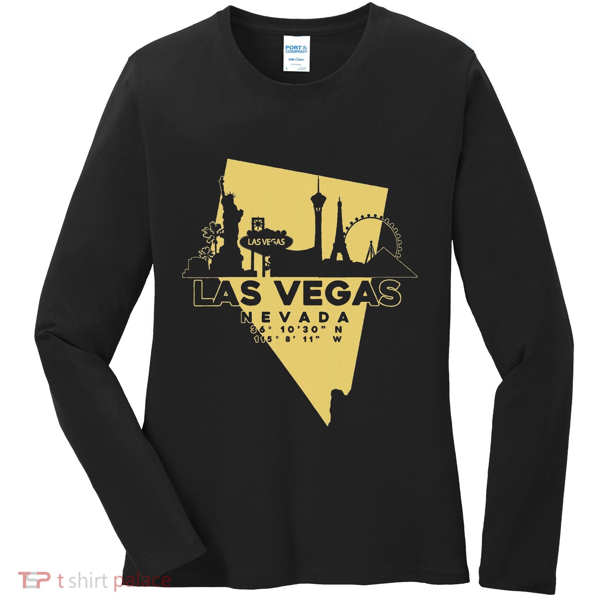 Las Vegas Nevada Skyline Gps Coordinates Women's Long Sleeve Shirt