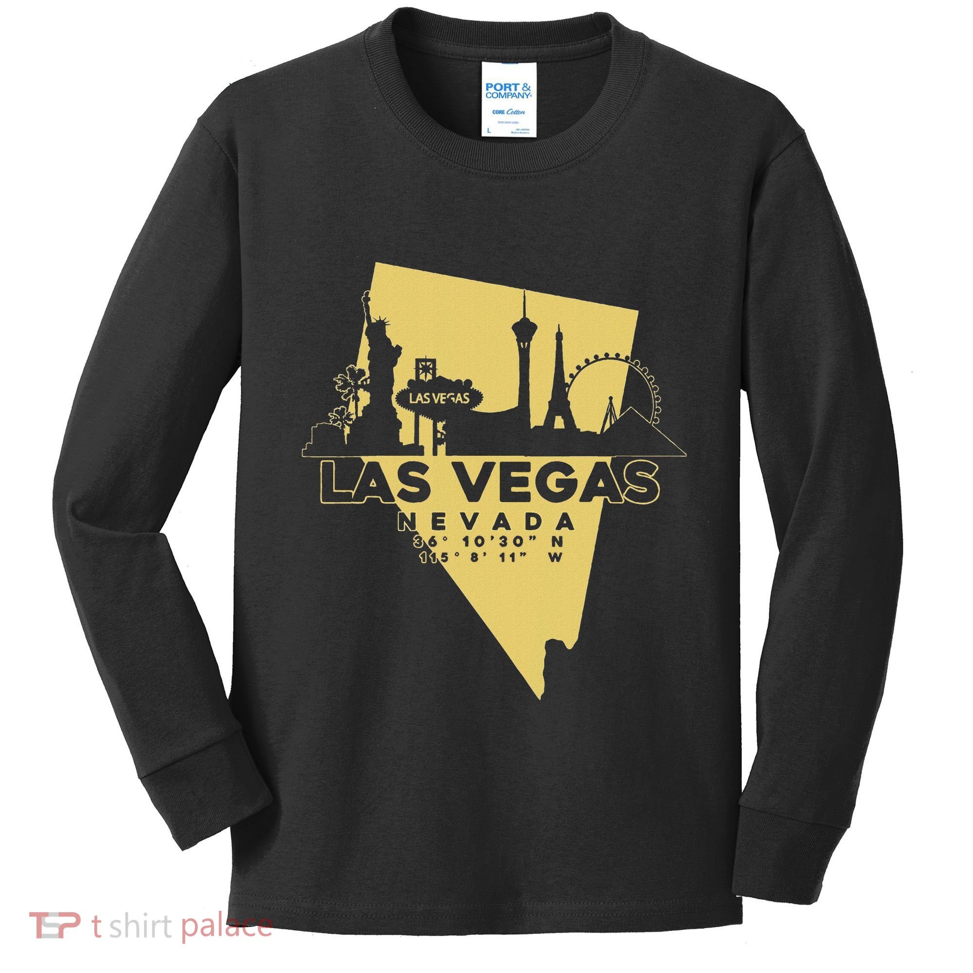 Las Vegas Nevada Skyline Gps Coordinates Kids Long Sleeve Shirt