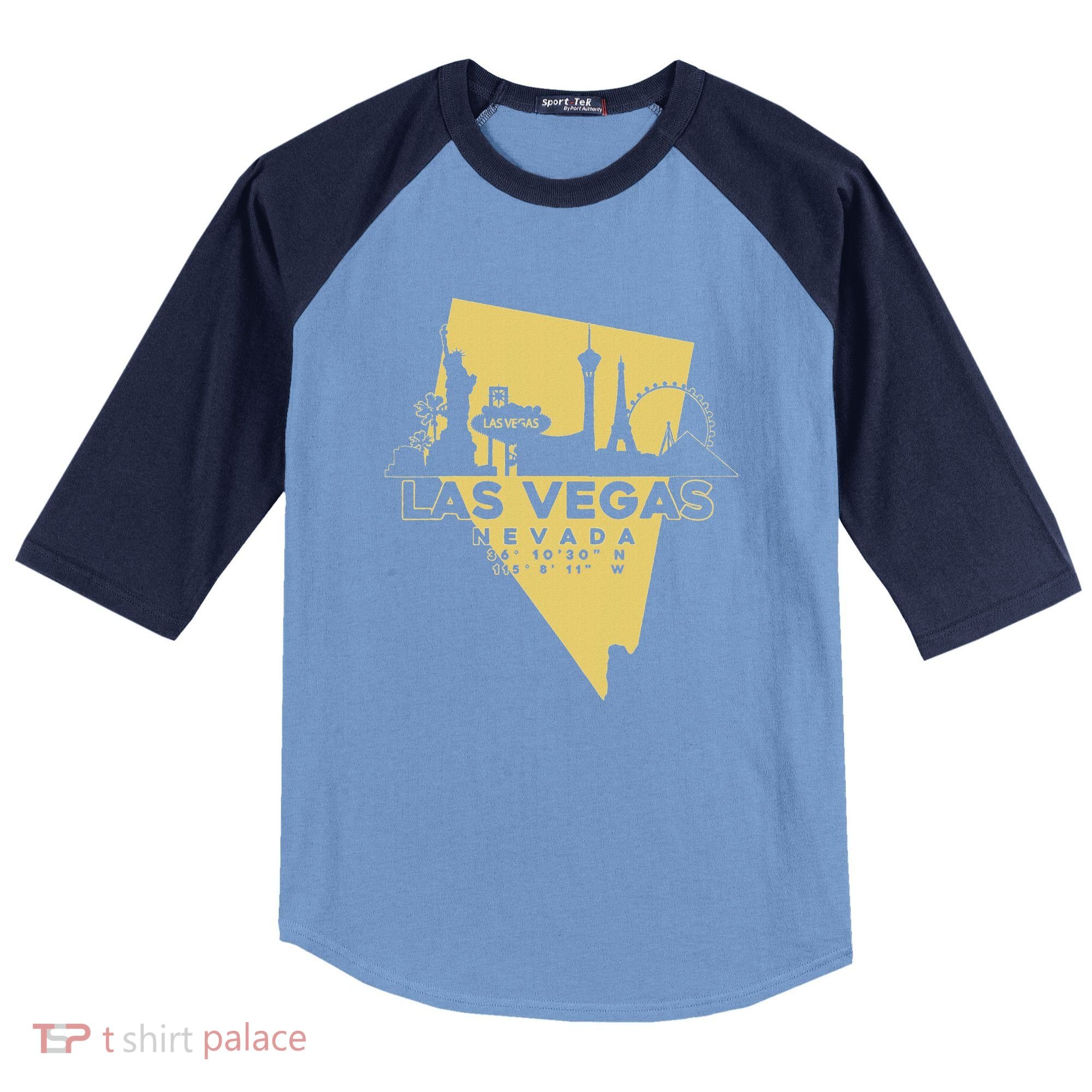 Las Vegas Nevada Skyline Gps Coordinates Raglan Baseball Sleeve Shirt