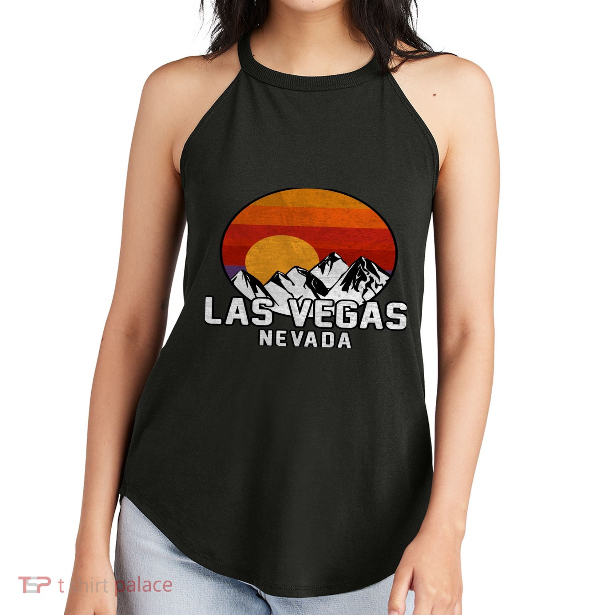Las Vegas Nevada Retro Mountain Sunset Women's Perfect Tri Rocker Tank