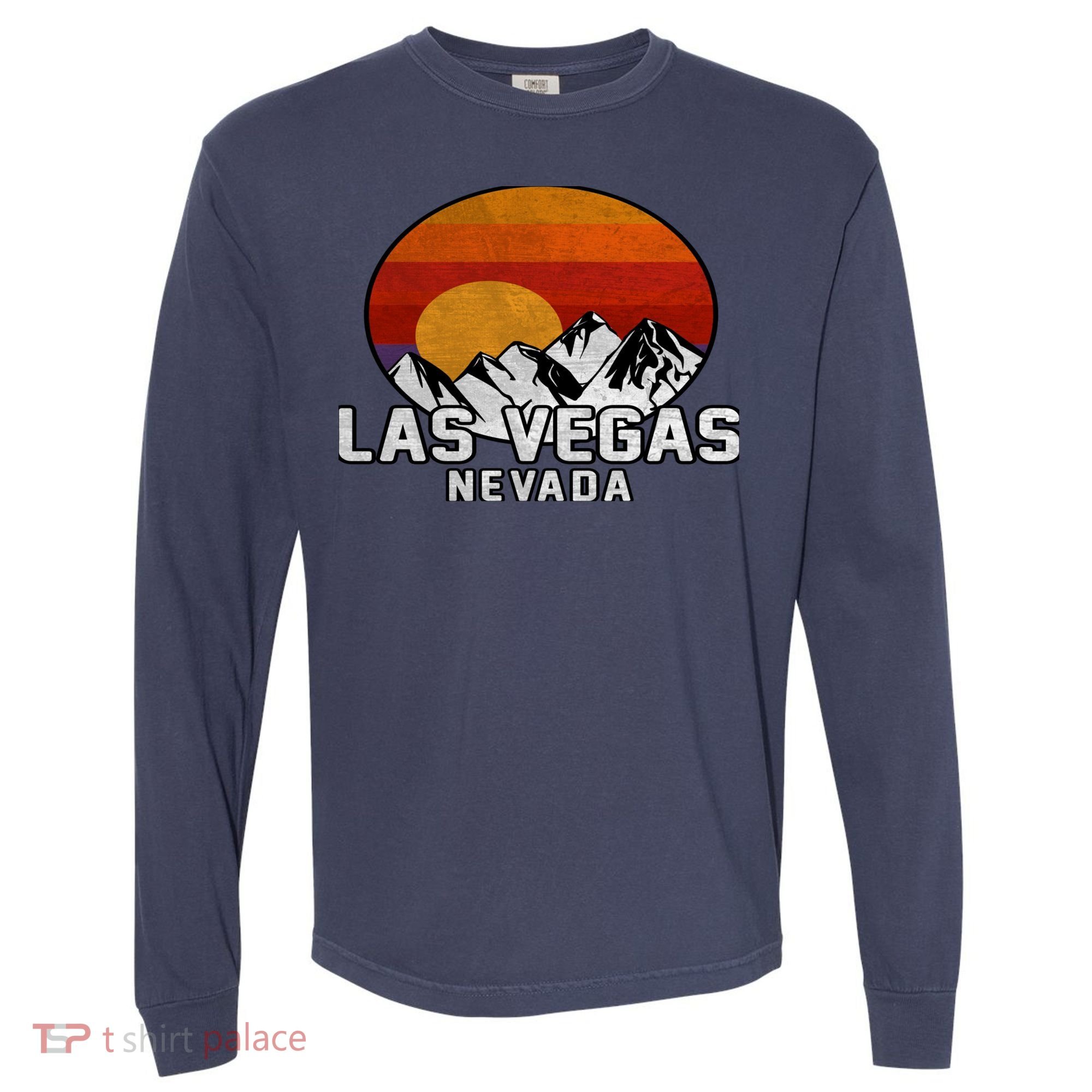 Las Vegas Nevada Retro Mountain Sunset Comfort Colors Heavyweight Long Sleeve T-Shirt