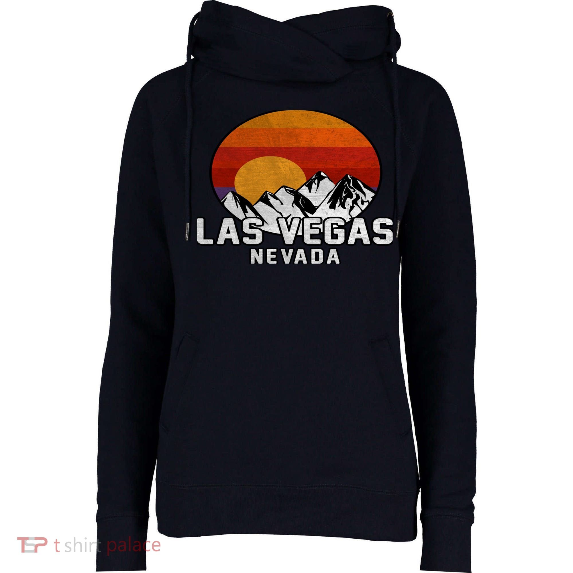 Las Vegas Nevada Retro Mountain Sunset Womens Funnel Neck Pullover Hood