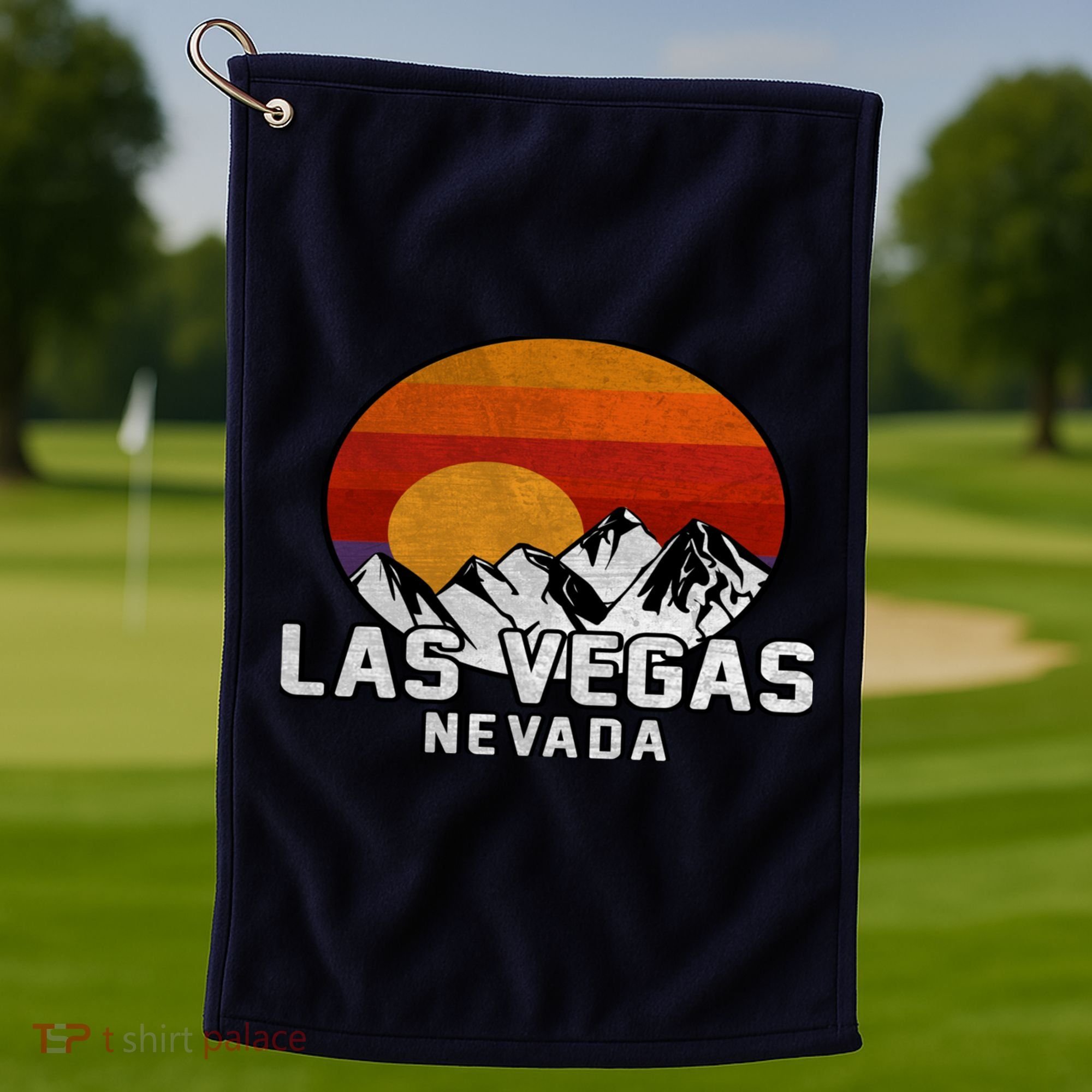 Las Vegas Nevada Retro Mountain Sunset Golf Towel