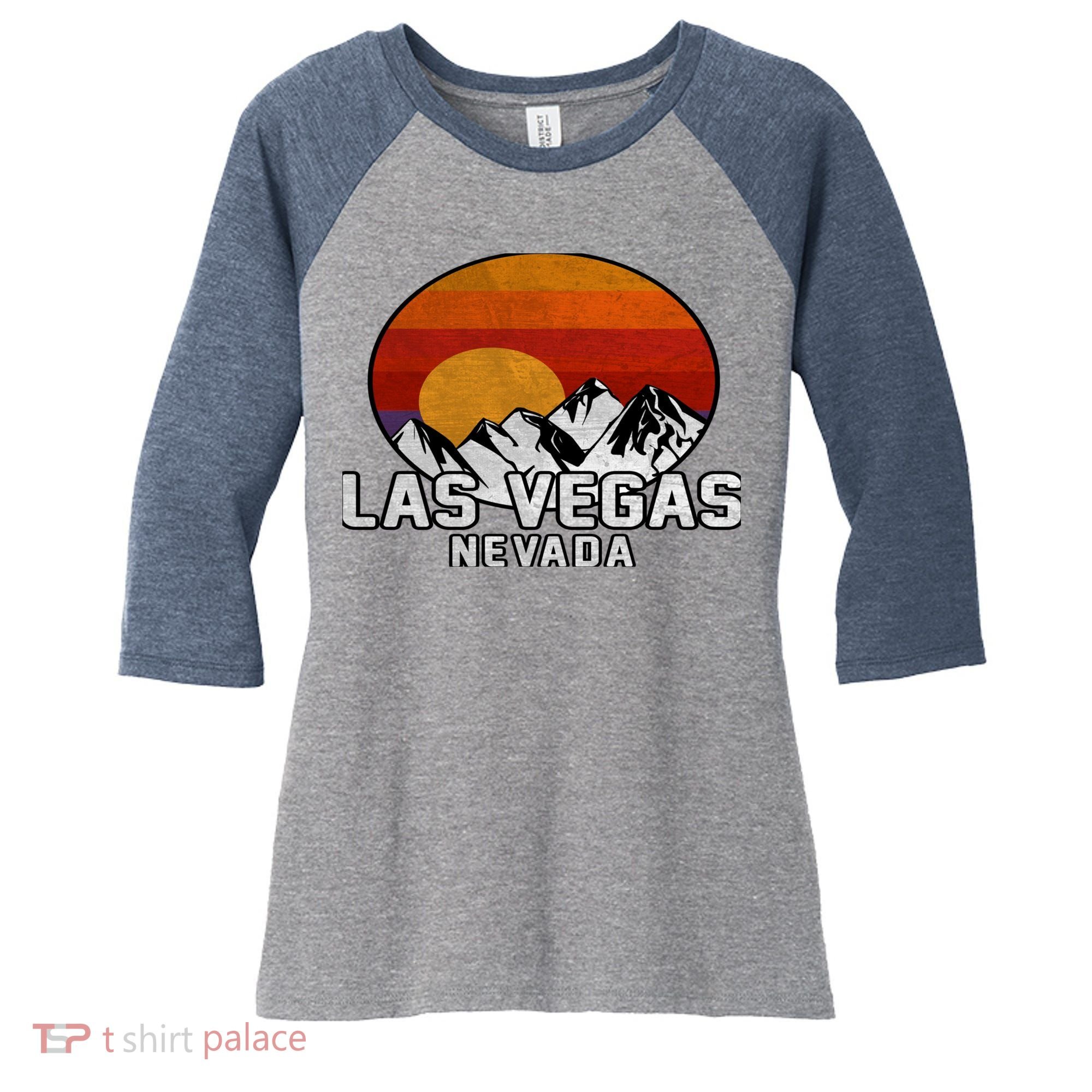Las Vegas Nevada Retro Mountain Sunset Women's Tri-Blend 3/4-Sleeve Raglan Shirt