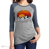 Las Vegas Nevada Retro Mountain Sunset Women's Tri-Blend 3/4-Sleeve Raglan Shirt thumb 2