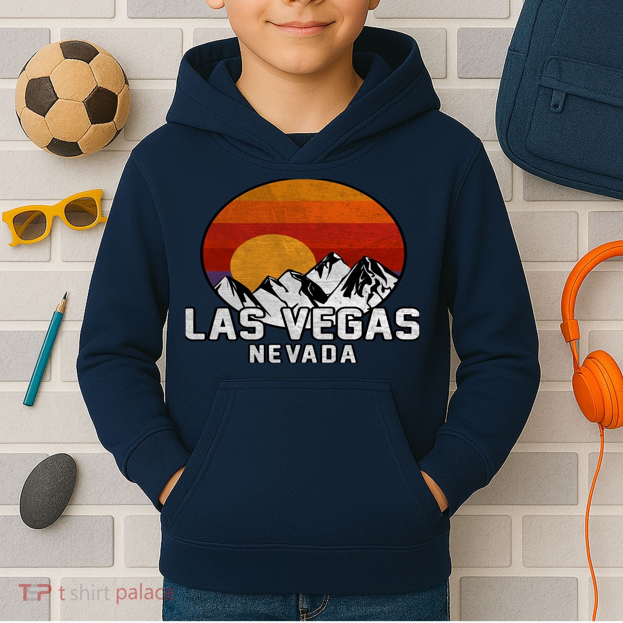 Las Vegas Nevada Retro Mountain Sunset Kids Hoodie