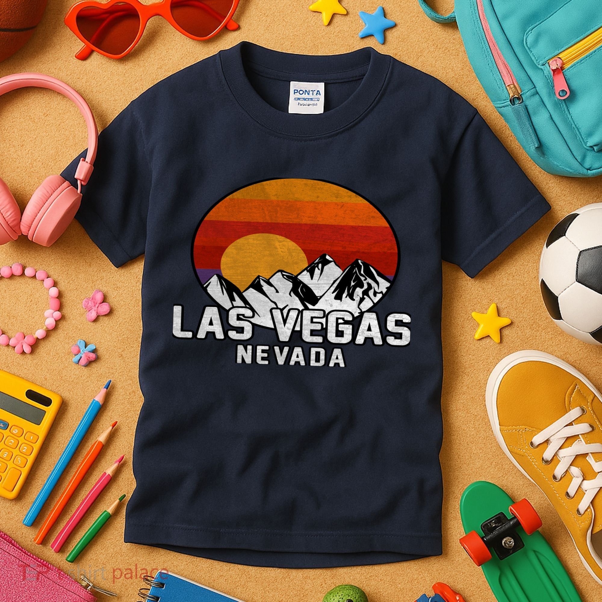 Las Vegas Nevada Retro Mountain Sunset Kids T-Shirt