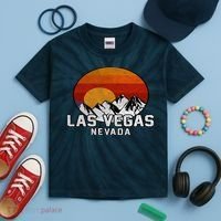 Las Vegas Nevada Retro Mountain Sunset Kids Tie-Dye T-Shirt thumb 2