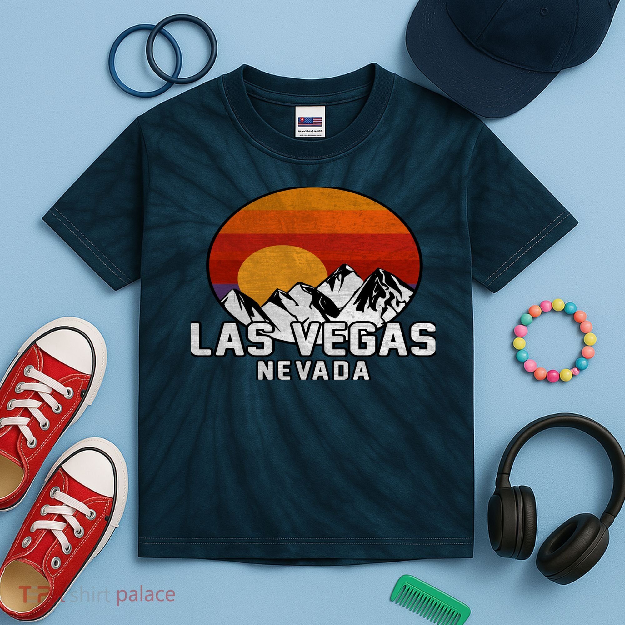 Las Vegas Nevada Retro Mountain Sunset Kids Tie-Dye T-Shirt