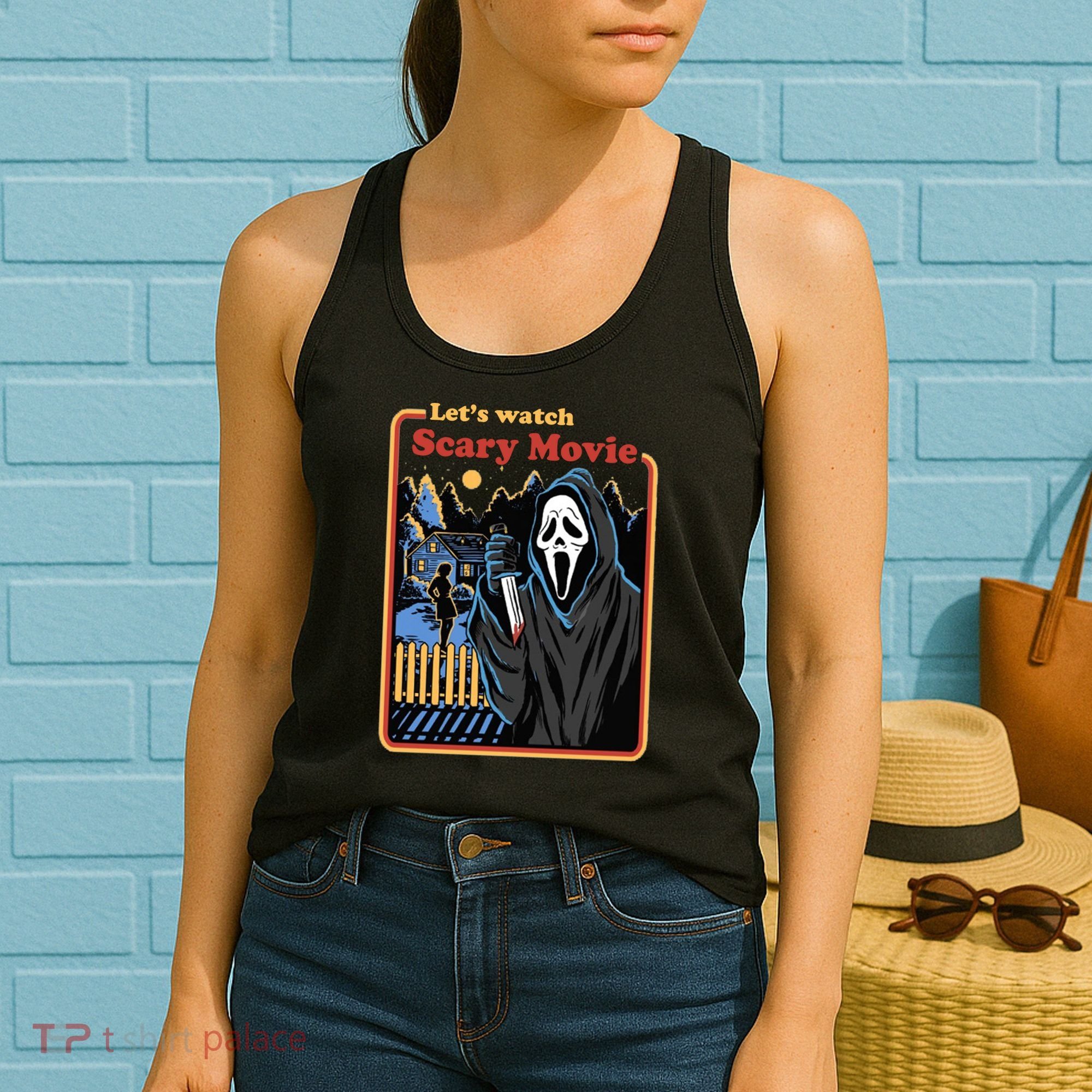 Let's Watch A Scary Movie Funny Halloween Women's Tank Top